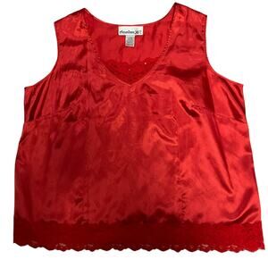 Vintage Y2K Denim 24/7 Women's Red Satin Lace Trim Sleeveless Top Size 20W
